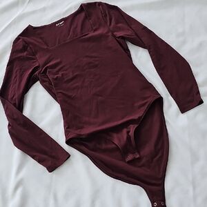 Old Navy Wine Long Sleeve Bodysuit Square Neck Women's Large